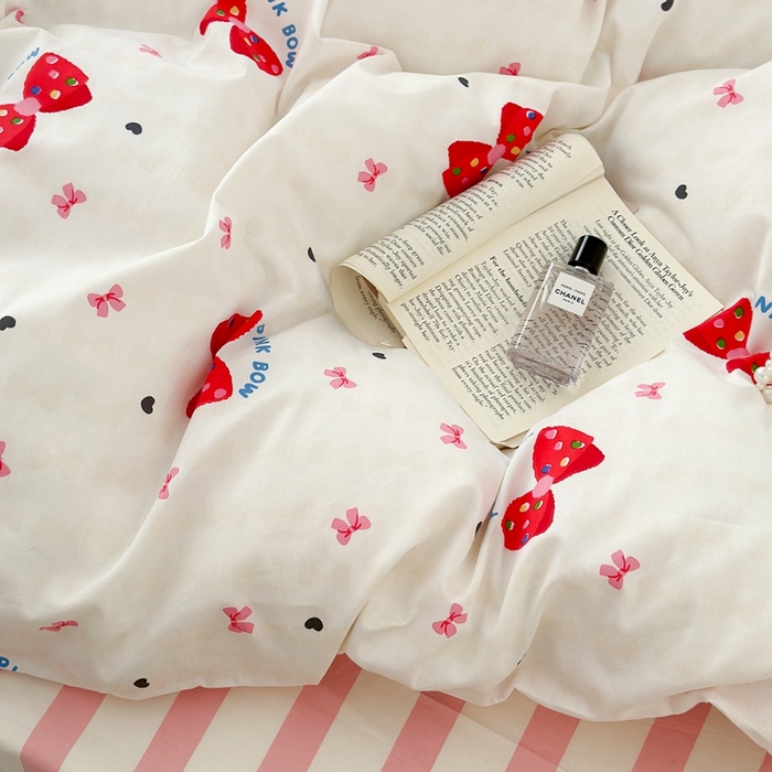 91家纺网 家纺一手货源 找家纺 昔可家纺 2024心动蝴蝶结系列四件套 红色蝴蝶结