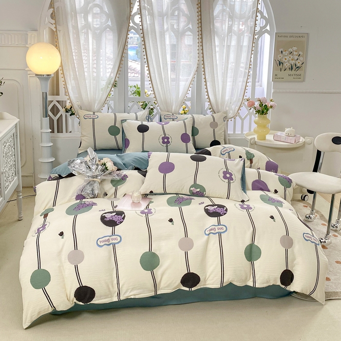 91家纺网 家纺一手货源 找家纺 牛牛家纺 牛牛  2024新款泡泡棉小清新四件套(1) 淘气狗