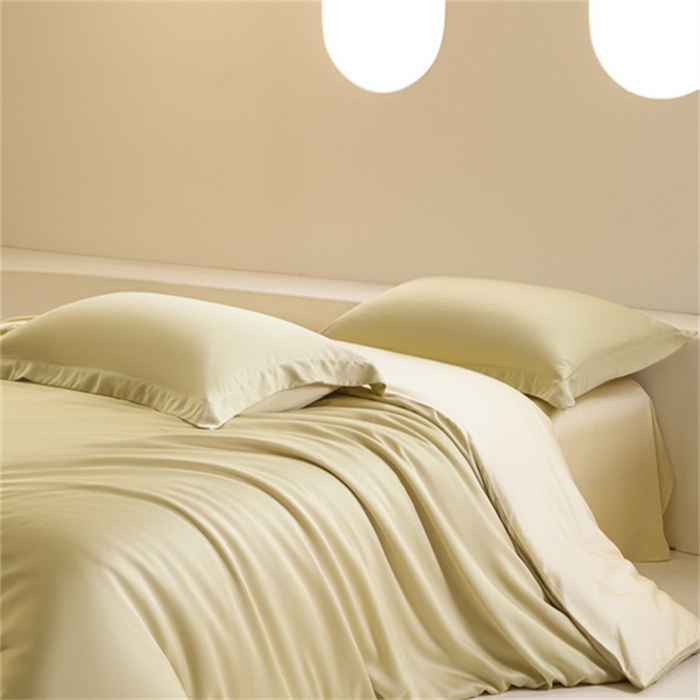 91家纺网 家纺一手货源 找家纺 涵宸 2024新款兰精天丝棉纯色四件套 四件套-芥末绿+雪梨