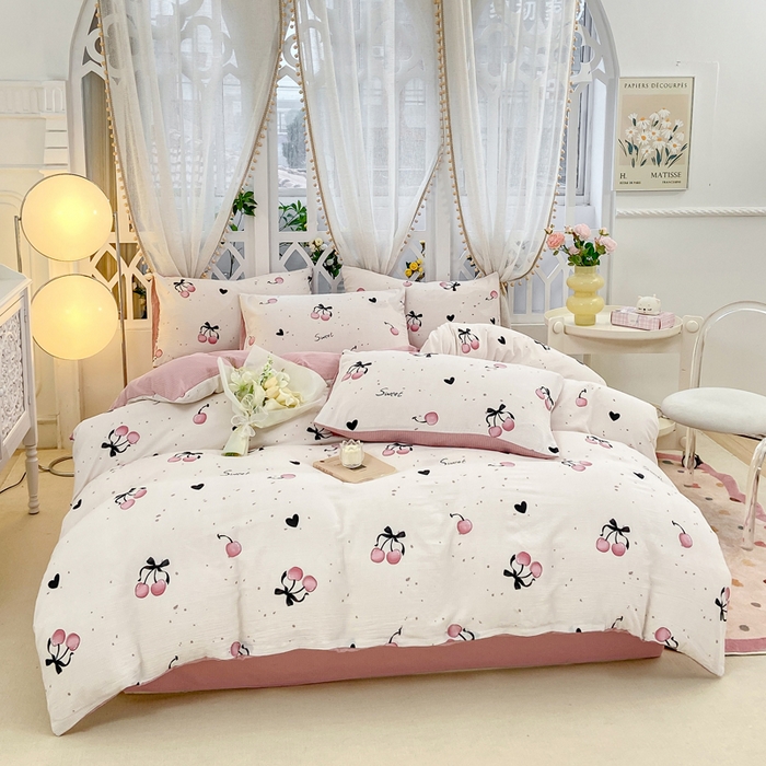 91家纺网 家纺一手货源 找家纺 牛牛家纺 牛牛  2024新款泡泡棉小清新四件套(1) 浪漫樱桃