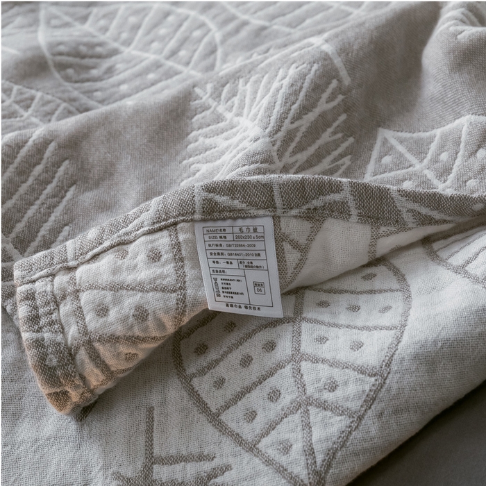 91家纺网 家纺一手货源 找家纺 朴尔家纺-毛巾被 2024新款三层水洗棉全棉纱布毛巾被 日式落叶-驼