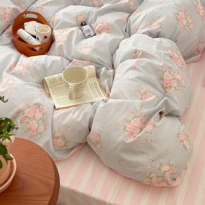 91家纺网 家纺一手货源 找家纺 昔可家纺 2024韩式碎花四件套 复古粉玫瑰