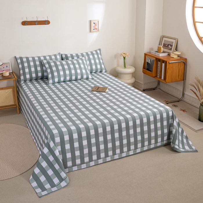 91家纺网 家纺一手货源 找家纺 九沐良品 新款全棉无印老粗布单品床单+三件套 灰中格