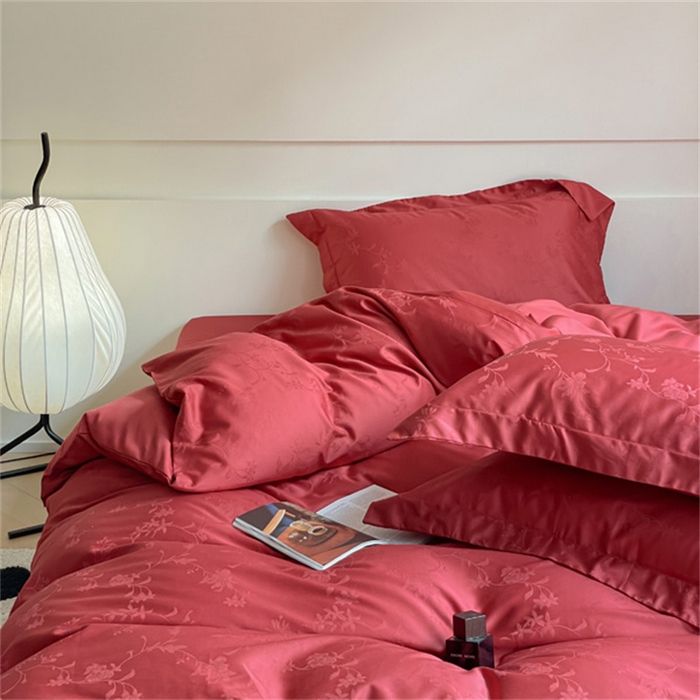 91家纺网 家纺一手货源 找家纺 涵宸 2024新款全棉大提花系列四件套 生如夏花-红