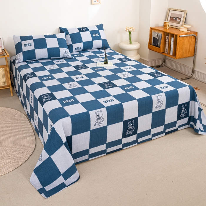 91家纺网 家纺一手货源 找家纺 九沐良品 新款全棉无印老粗布单品床单+三件套 巴比熊（兰）