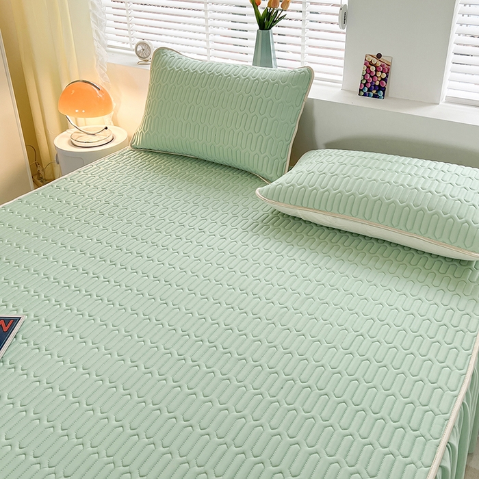 91家纺网 家纺一手货源 找家纺 （总）爱洛 2024新款纯色床裙款乳胶凉席三件套凉感丝乳胶席