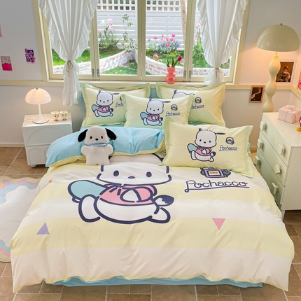 孩子王（原鼎盛） 2025新款三丽鸥系列全棉活性大版印花卡通学生四件套 条纹爬恰狗