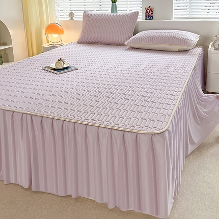 91家纺网 家纺一手货源 找家纺 爱洛 2024新款纯色床裙款乳胶凉席三件套凉感丝乳胶席 紫色