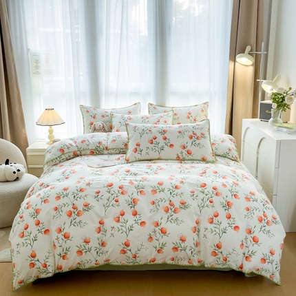 91家纺网 家纺一手货源 找家纺 （总）洁柔供应链 2024新款印花水洗双层纱贝壳绣四件套    直播爆款