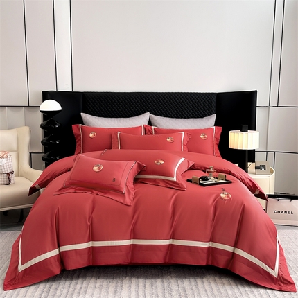 美娘阁 2025新款双股长绒棉居家款四件套-好柿连连 好柿连连-酒红