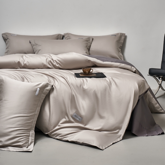 91家纺网 家纺一手货源 找家纺 秀色家纺 2025新款60支贡缎新疆长绒棉全棉纯棉三件套轻奢床品床单床笠被套床上四件套 都市-烟墨灰雅士灰