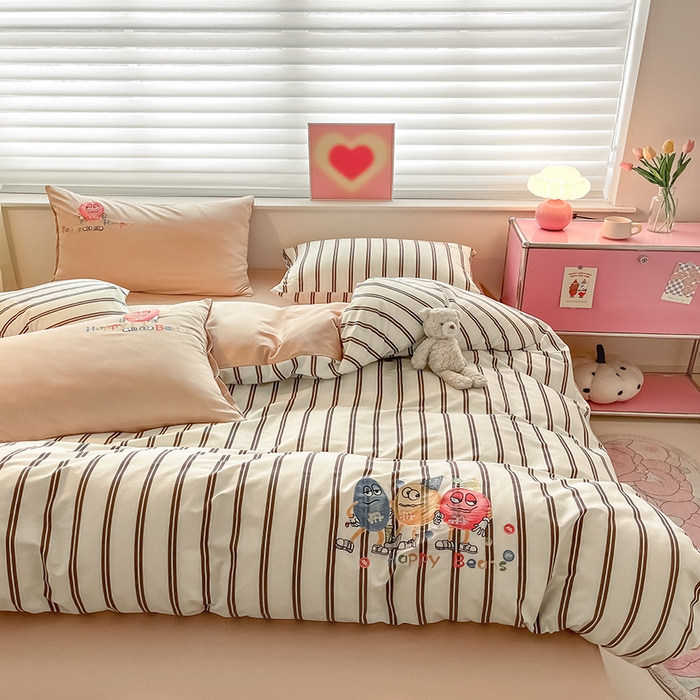 91家纺网 家纺一手货源 找家纺 2024蜜柚新品直播电商全棉13372ins博主风刺绣四件套 奇趣小怪兽