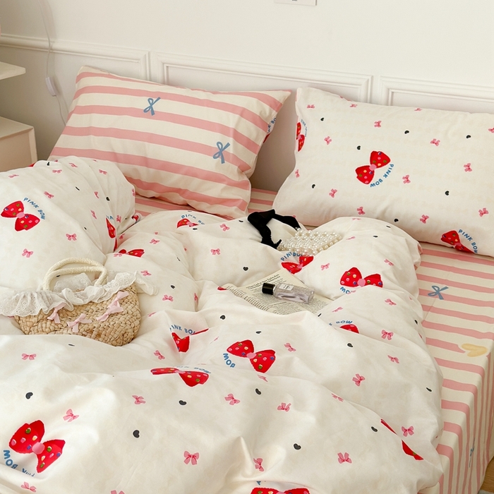 91家纺网 家纺一手货源 找家纺 昔可家纺 2024心动蝴蝶结系列四件套 红色蝴蝶结