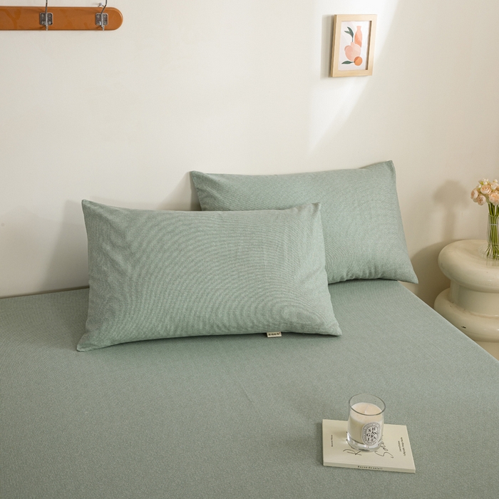 91家纺网 家纺一手货源 找家纺 九沐良品 新款全棉无印老粗布单品床单+三件套 墨子（绿）