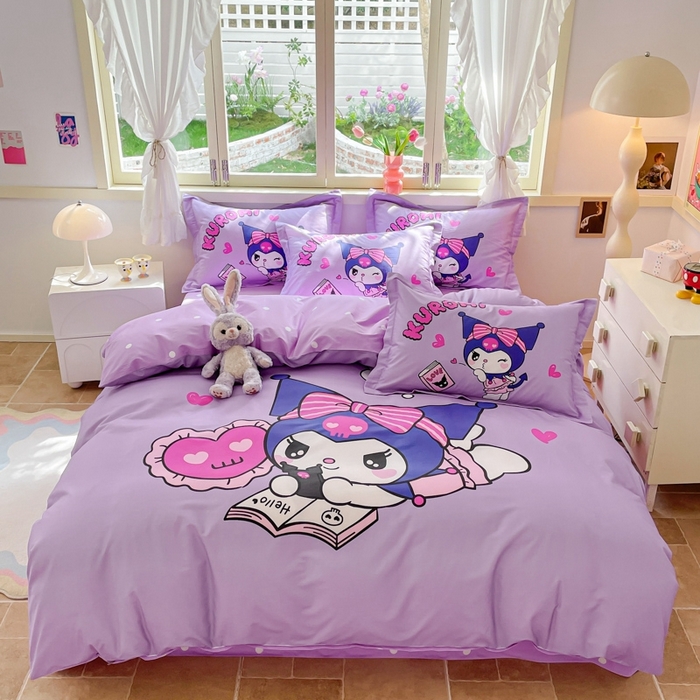 91家纺网 家纺一手货源 找家纺 孩子王（原鼎盛） 2025新款三丽鸥系列全棉活性大版印花卡通学生四件套 睡梦库洛米