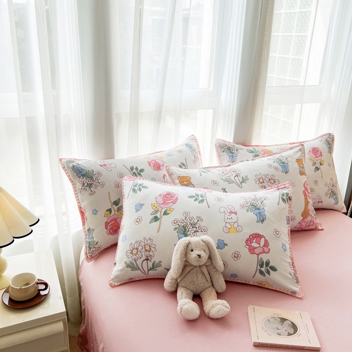 91家纺网 家纺一手货源 找家纺 洁柔供应链 2024新款印花水洗双层纱贝壳绣四件套    直播爆款 玫瑰花