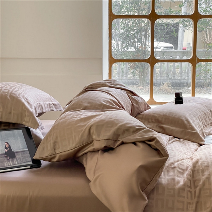 91家纺网 家纺一手货源 找家纺 涵宸 2024新款全棉大提花系列四件套 克里尼-咖