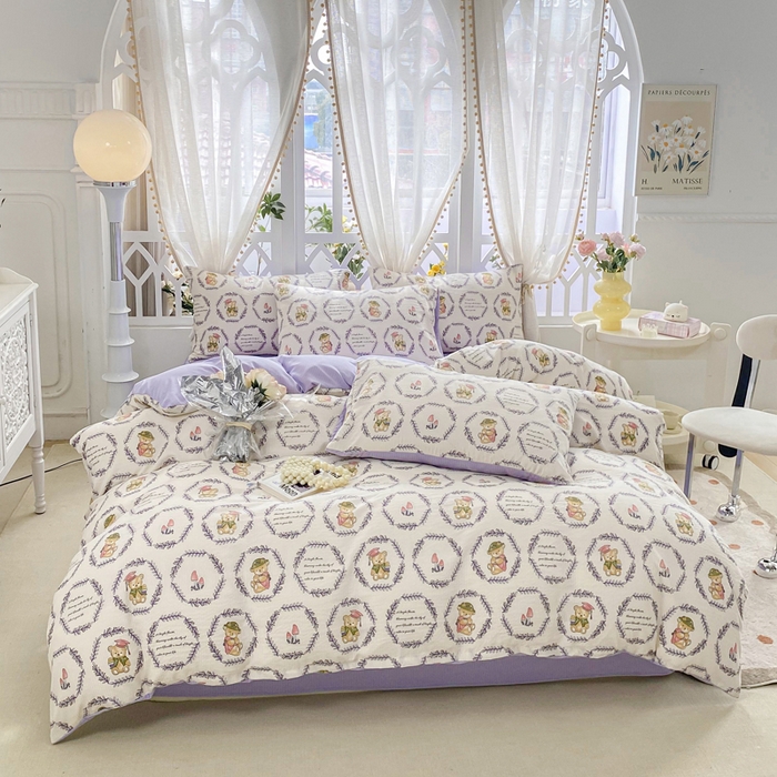 91家纺网 家纺一手货源 找家纺 牛牛家纺 牛牛  2024新款泡泡棉小清新四件套(1) 泰迪熊