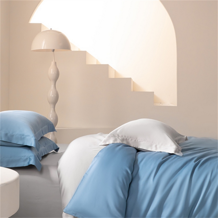 91家纺网 家纺一手货源 找家纺 涵宸 2024新款兰精天丝棉纯色四件套 四件套-星耀兰+时尚灰