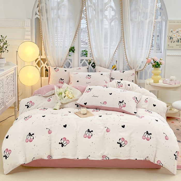 91家纺网 家纺一手货源 找家纺 牛牛家纺 牛牛  2024新款泡泡棉小清新四件套(1) 浪漫樱桃