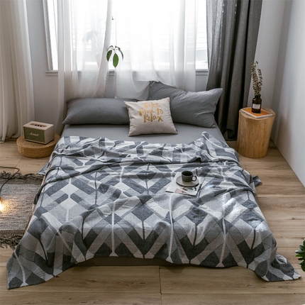 朴尔家纺-毛巾被 2024新款三层水洗棉全棉纱布毛巾被 几何体-灰