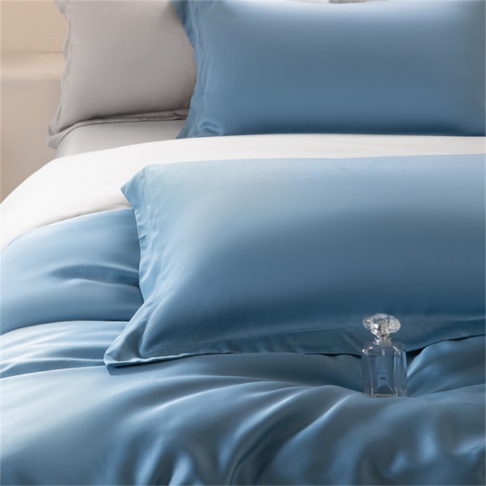 91家纺网 家纺一手货源 找家纺 涵宸 2024新款兰精天丝棉纯色四件套 四件套-星耀兰+时尚灰