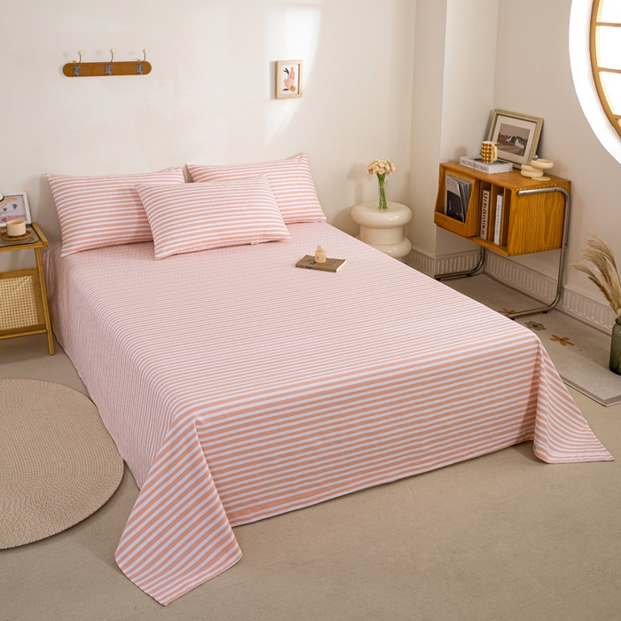 91家纺网 家纺一手货源 找家纺 九沐良品 新款全棉无印老粗布单品床单+三件套 细川（粉