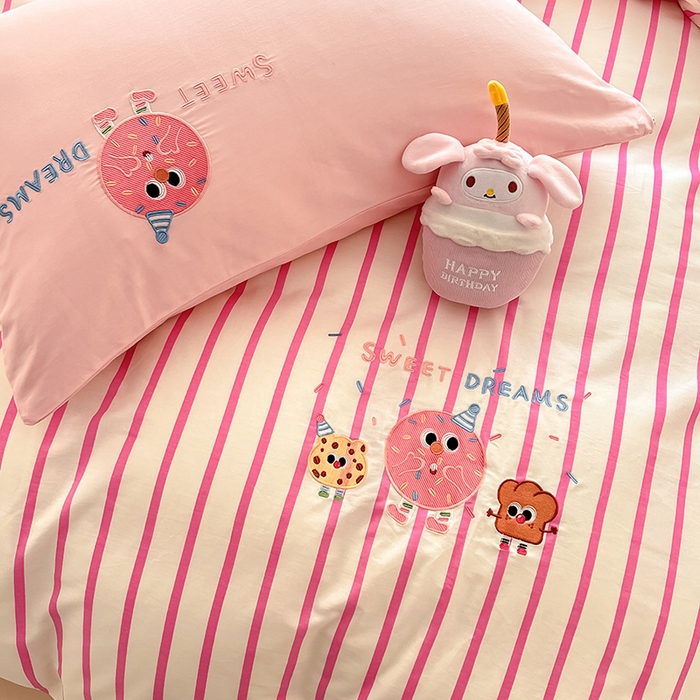 91家纺网 家纺一手货源 找家纺 2024蜜柚新品直播电商全棉13372ins博主风刺绣四件套 甜甜圈