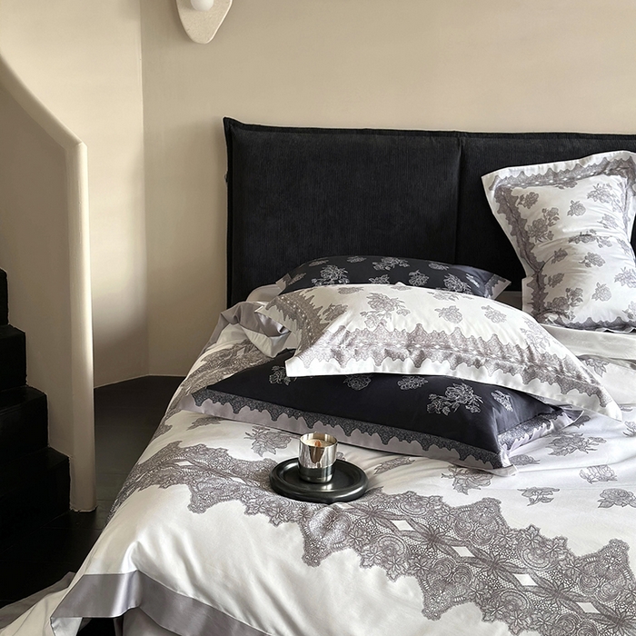 91家纺网 家纺一手货源 找家纺 鹿班家居 2024新款100支长绒棉数码印花四件套-暗影玫瑰 暗影玫瑰-白