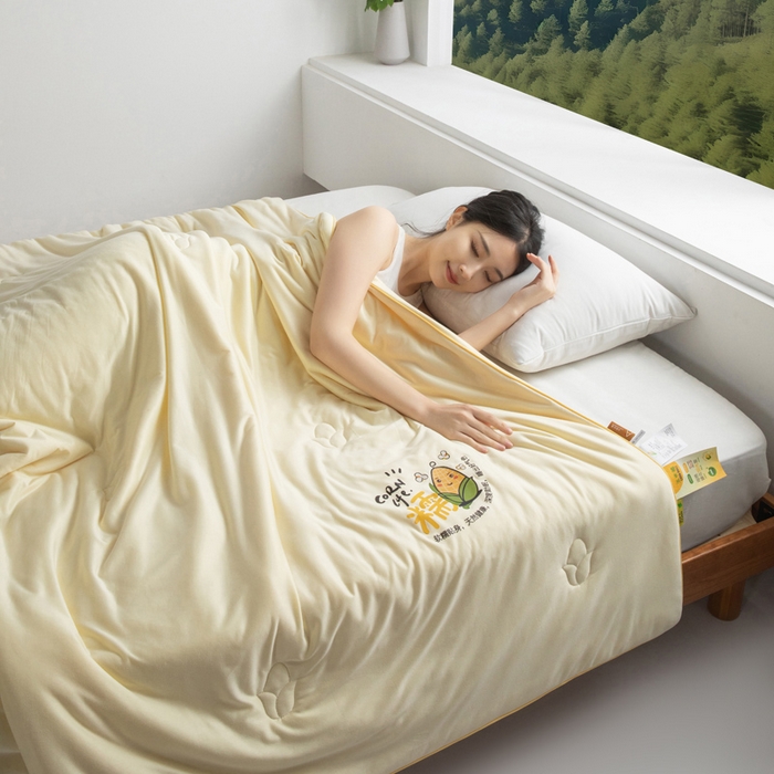 91家纺网 家纺一手货源 找家纺 慕尚家纺 2025新款针织玉米被夏被 玉米糯糯黄