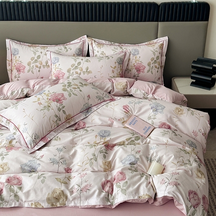眷恋家纺 2024春夏新款全棉13376数码印花铂金棉纯棉四件套 臻爱-粉