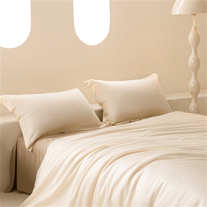 91家纺网 家纺一手货源 找家纺 涵宸 2024新款兰精天丝棉纯色四件套 四件套-象牙白+奶茶杏