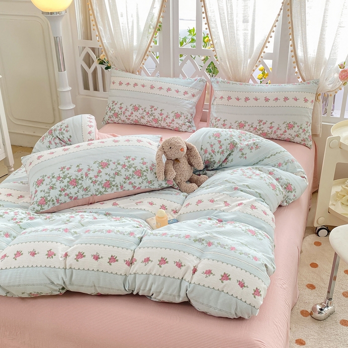 91家纺网 家纺一手货源 找家纺 牛牛家纺 牛牛  2024新款泡泡棉小清新四件套(1) 野玫瑰