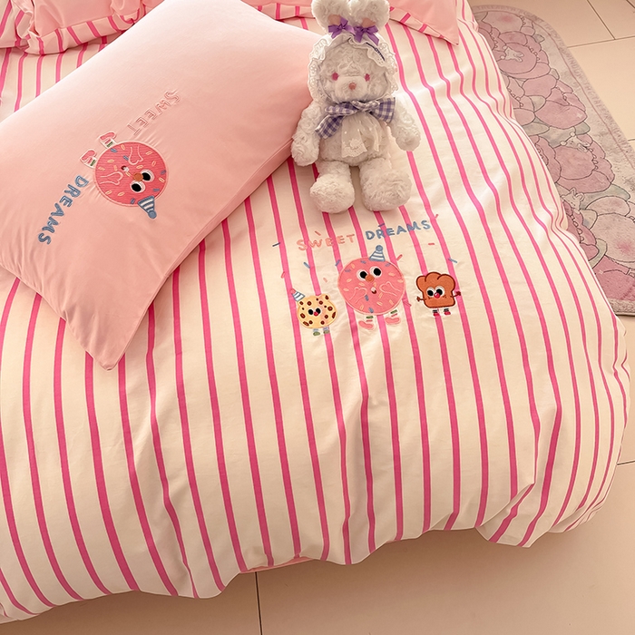 91家纺网 家纺一手货源 找家纺 2024蜜柚新品直播电商全棉13372ins博主风刺绣四件套 甜甜圈