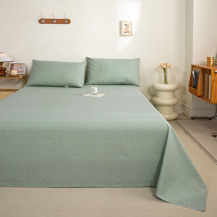 91家纺网 家纺一手货源 找家纺 九沐良品 新款全棉无印老粗布单品床单+三件套 墨子（绿）