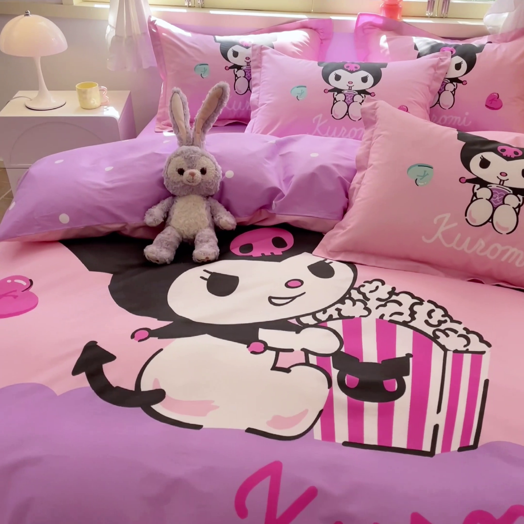 91家纺网 家纺一手货源 找家纺 孩子王（原鼎盛） 2025新款三丽鸥系列全棉活性大版印花卡通学生四件套 爆米花库洛米