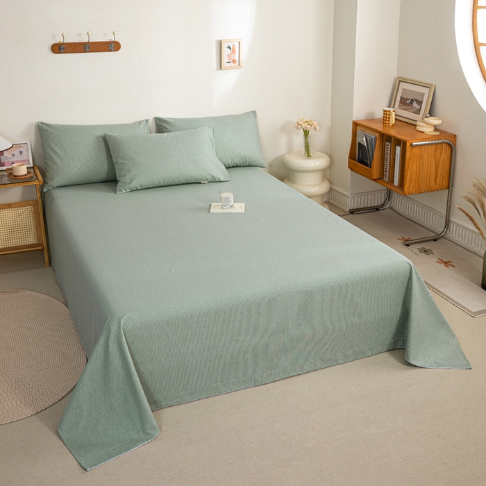 91家纺网 家纺一手货源 找家纺 九沐良品 新款全棉无印老粗布单品床单+三件套 墨子（绿）