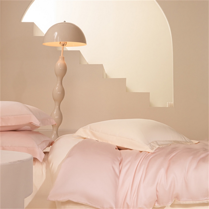 91家纺网 家纺一手货源 找家纺 涵宸 2024新款兰精天丝棉纯色四件套 四件套-肉桂粉+象牙白