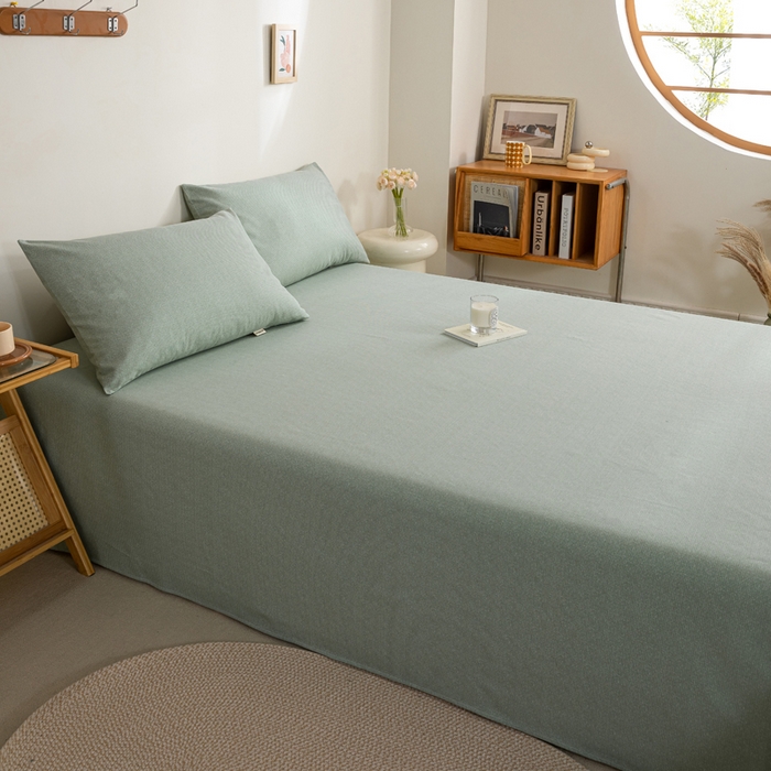 91家纺网 家纺一手货源 找家纺 九沐良品 新款全棉无印老粗布单品床单+三件套 墨子（绿）