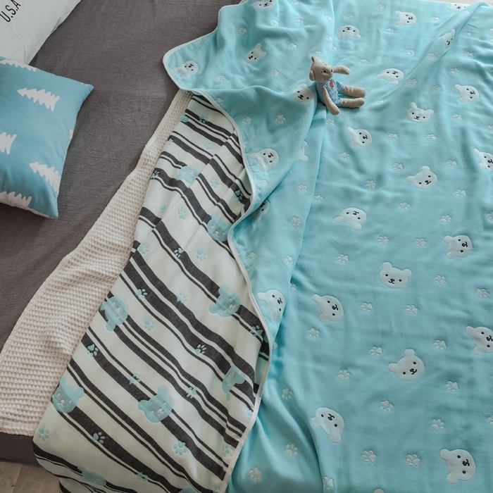 91家纺网 家纺一手货源 找家纺 朴尔2024经典六层纱布全棉毛巾被系列-朴尔经典款常年备货 甜蜜小熊-兰