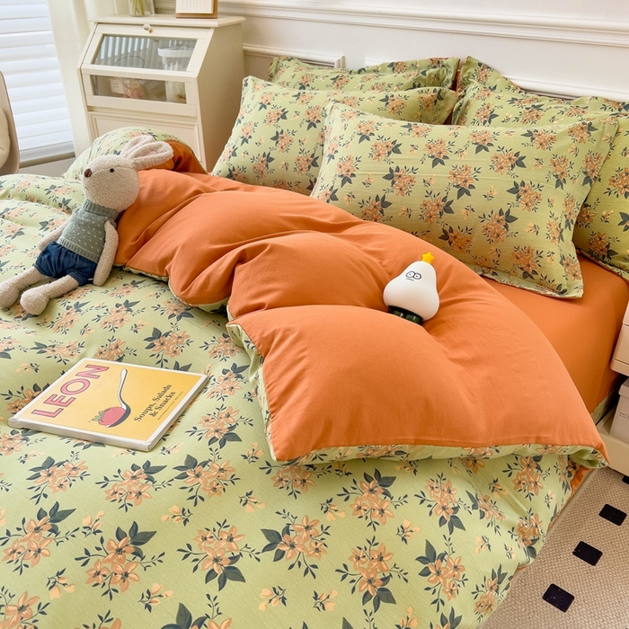 91家纺网 家纺一手货源 找家纺 宝士康家纺 2024新款水洗棉麻双层纱四件套系列  花漫