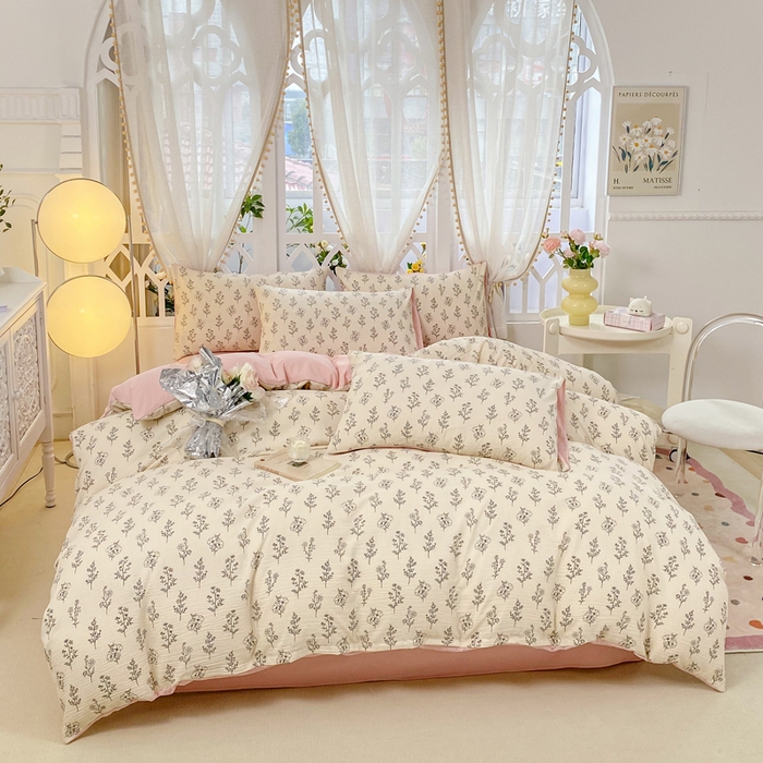 91家纺网 家纺一手货源 找家纺 牛牛家纺 牛牛  2024新款泡泡棉小清新四件套(1) 叶苏