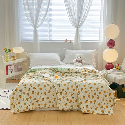 91家纺网 家纺一手货源 找家纺 梦尚舒 2025新款水洗邹邹纱印花夏被 橙子多多