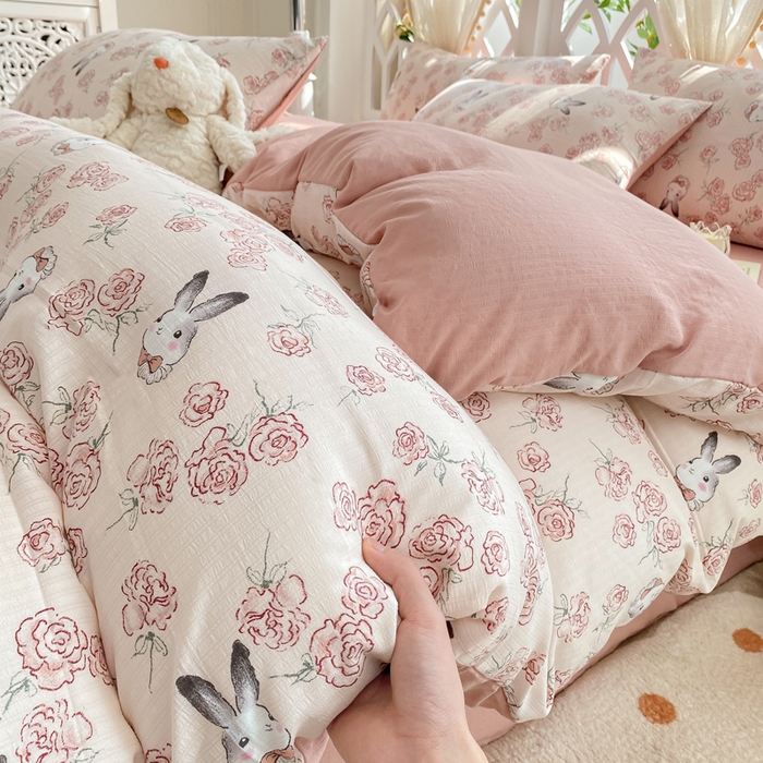 91家纺网 家纺一手货源 找家纺 牛牛家纺 牛牛  2024新款泡泡棉小清新四件套(1) 甜心小兔