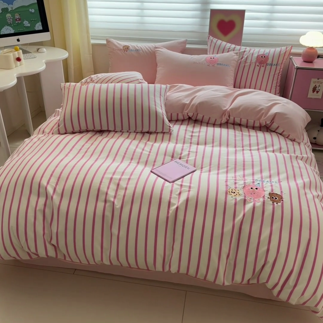 91家纺网 家纺一手货源 找家纺 2024蜜柚新品直播电商全棉13372ins博主风刺绣四件套 甜甜圈