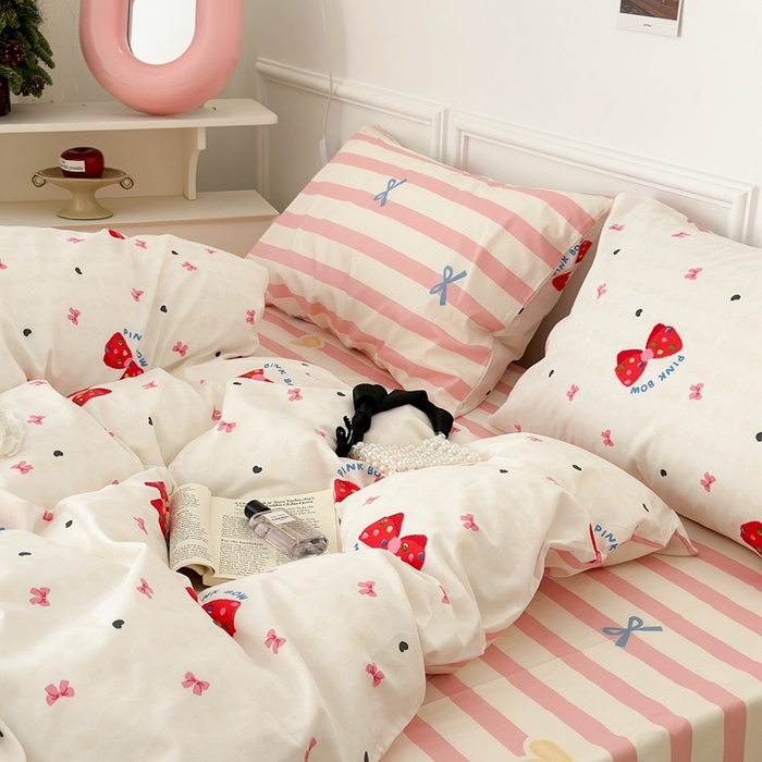 91家纺网 家纺一手货源 找家纺 昔可家纺 2024心动蝴蝶结系列四件套 红色蝴蝶结