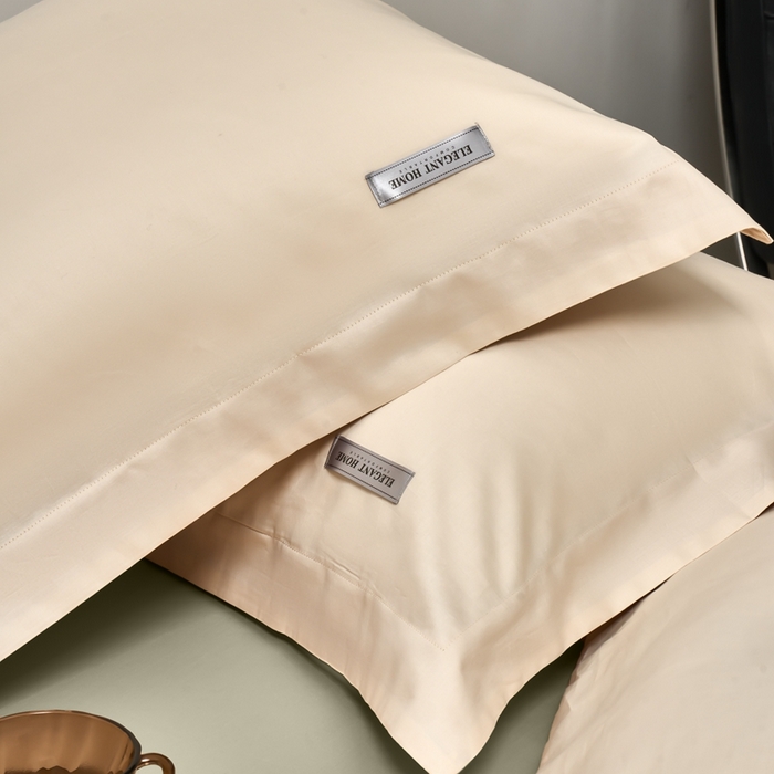 91家纺网 家纺一手货源 找家纺 秀色家纺 2025新款60支贡缎新疆长绒棉全棉纯棉三件套轻奢床品床单床笠被套床上四件套 奶昔白+莺茶绿