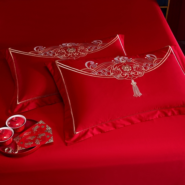 91家纺网 家纺一手货源 找家纺 慕她家纺 2025新款慕她婚庆四件套全棉纯棉结婚刺绣花多件套六八十床品 喜结连理