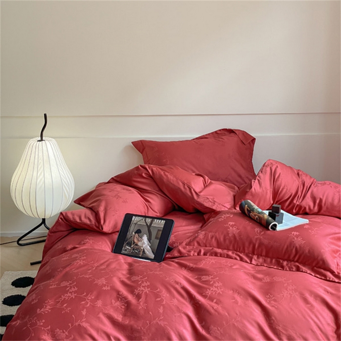 91家纺网 家纺一手货源 找家纺 涵宸 2024新款全棉大提花系列四件套 生如夏花-红