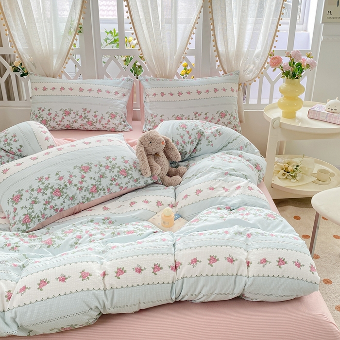 91家纺网 家纺一手货源 找家纺 牛牛家纺 牛牛  2024新款泡泡棉小清新四件套(1) 野玫瑰